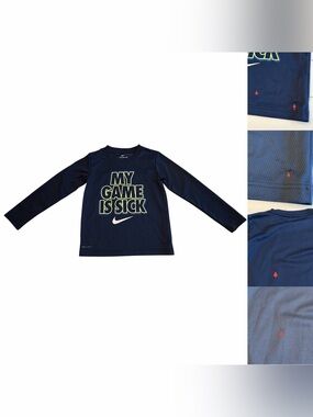 The Nike Tee Kids' Navy Long Sleeve Performance Tee with Lime Graphic Boys 5